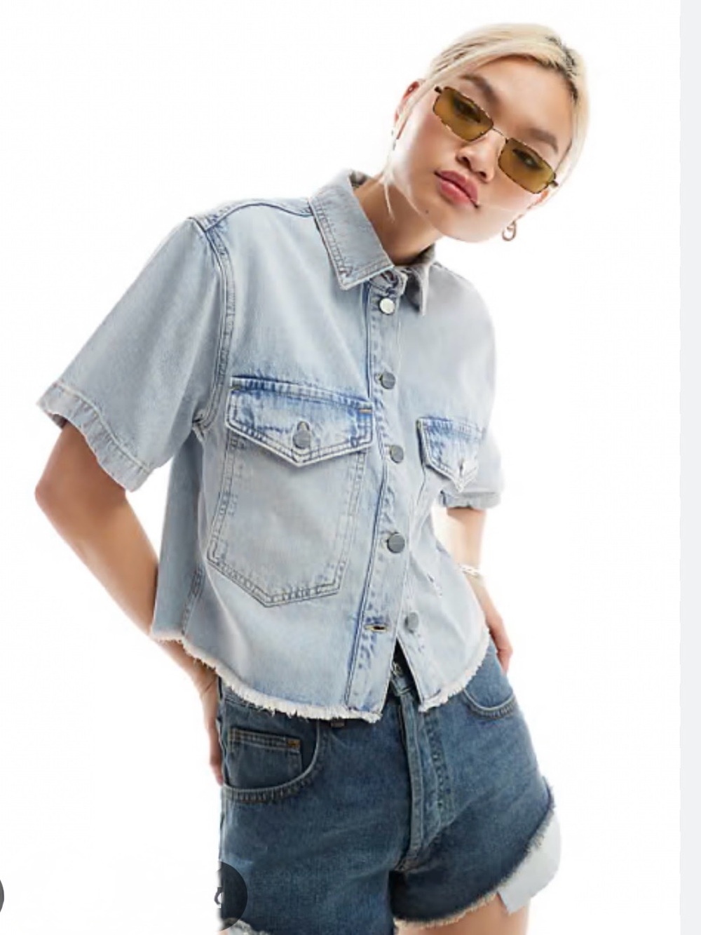 NWT AllSaints Women’s Short Sleeve Light Wash Denim Button-Up Shirt Jacket - M - Picture 6 of 10